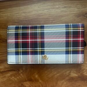 Lauren Ralph Lauren Multicolor Plaid Wallet with Gold Logo